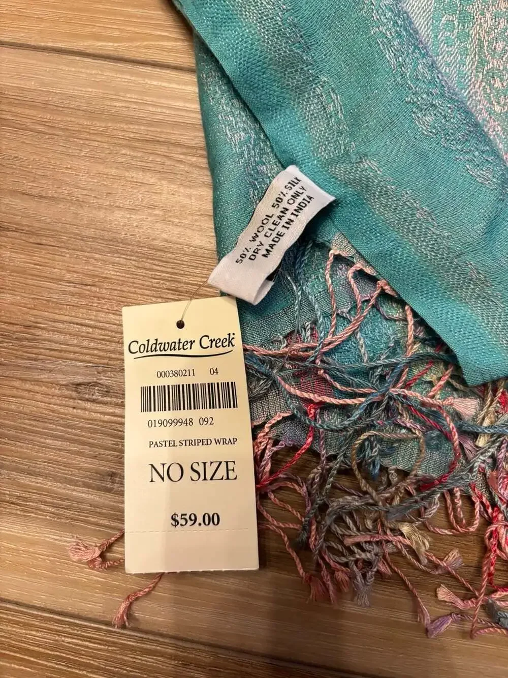 NWT Coldwater Creek Pastel Striped Wrap Wool and Silk Scarf